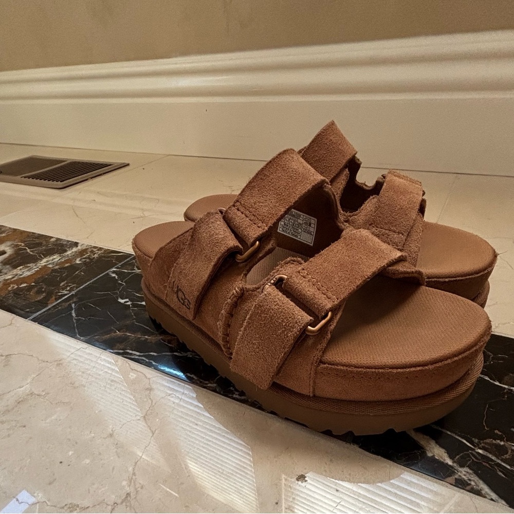UGG Tan Double Strap Platform Slides - Picture 5 of 5